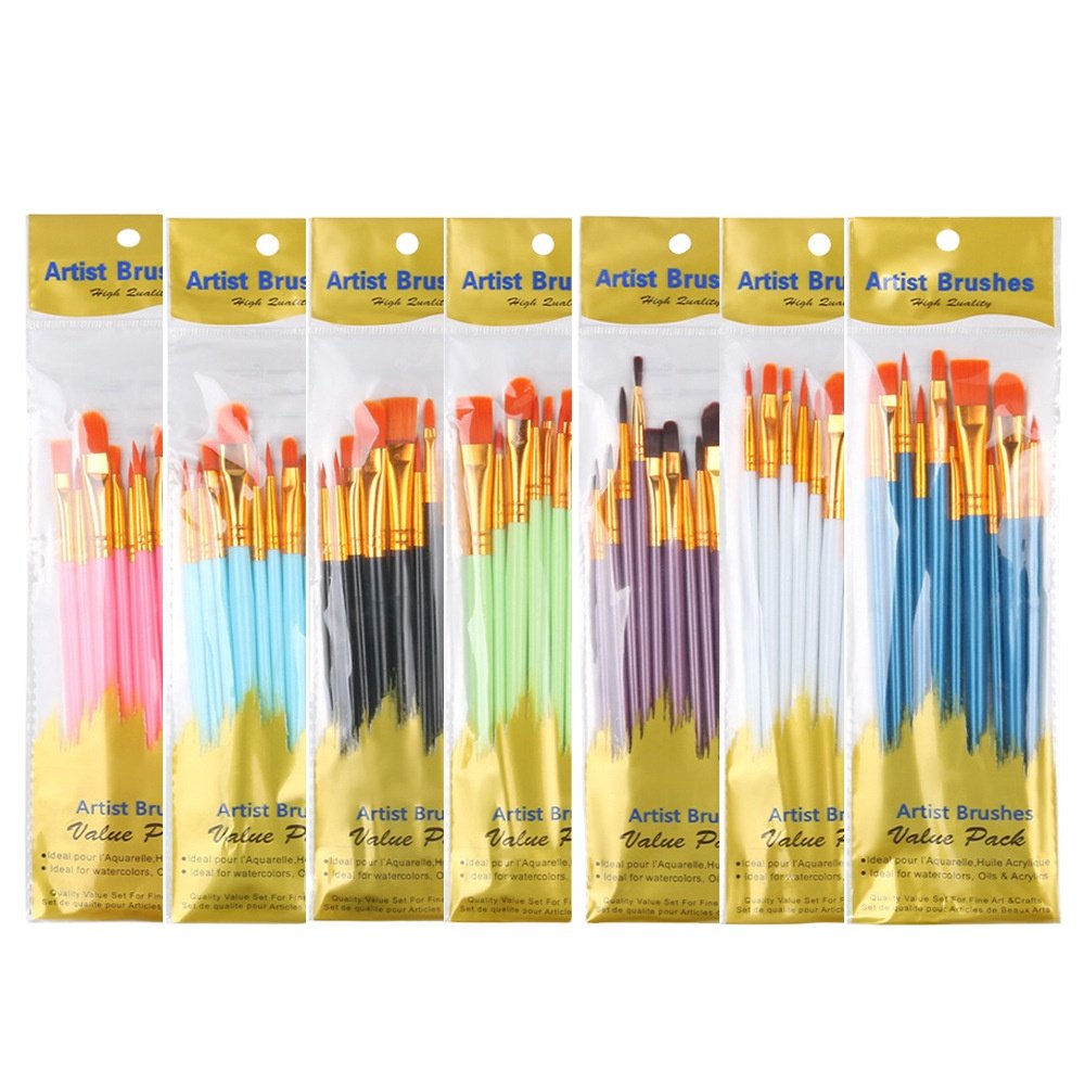 10 plastic rod nylon hair brush set, art student DIY painting gouache oil brush paint brush