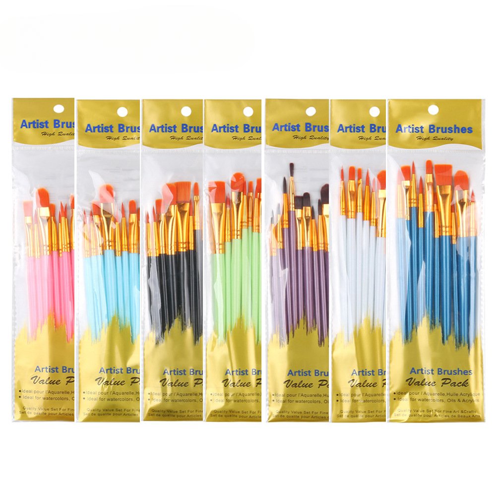10 plastic rod nylon hair brush set, art student DIY painting gouache oil brush paint brush
