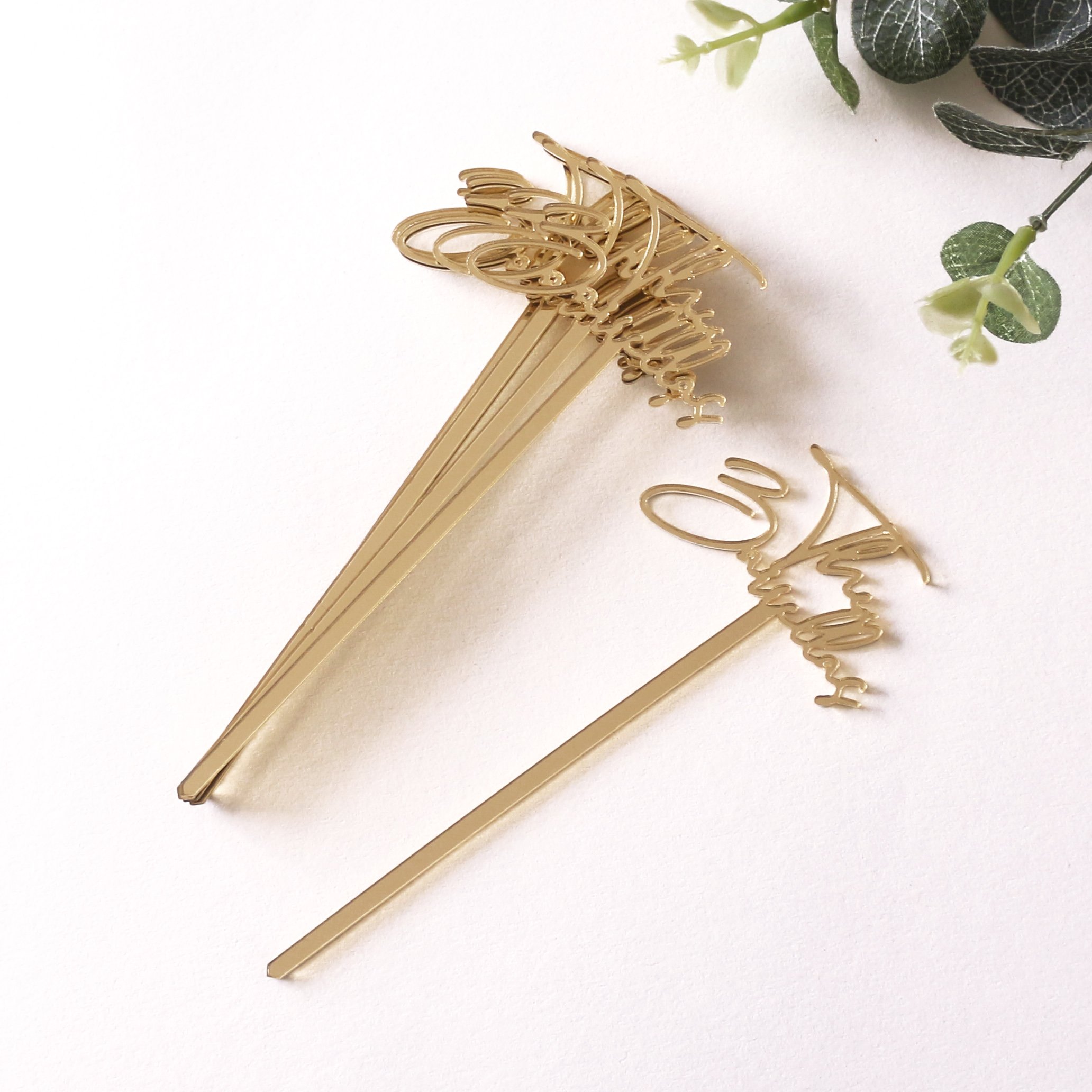 Wholesale Hand drink party event wine bar coffee cocktail gold mirror acrylic plastic stirring rods with customized logo