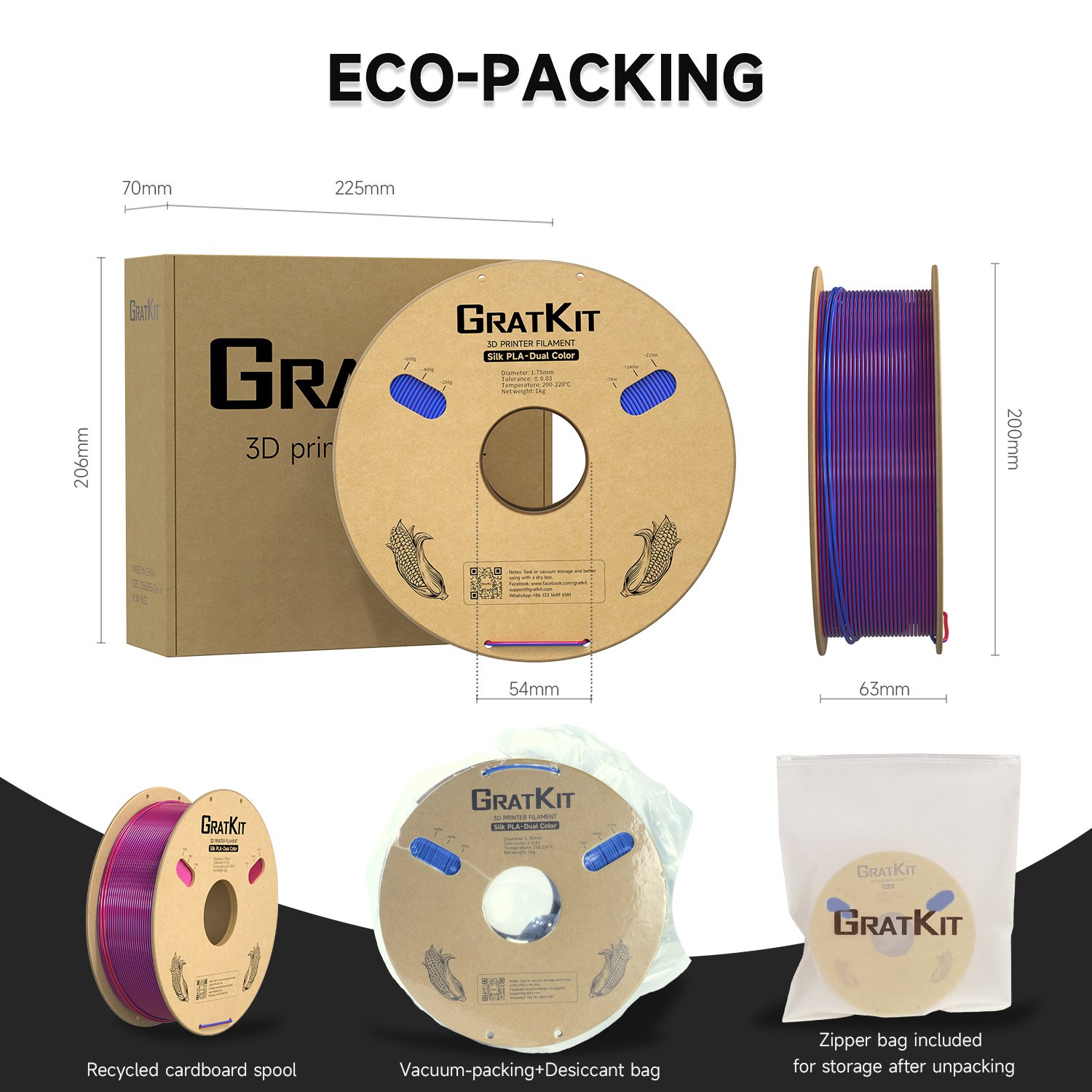 Gratkit Neat Winding Printing No Tangle 3d Printer Silk Pla Filament 1.75mm Plastic Rods For FDM Printing