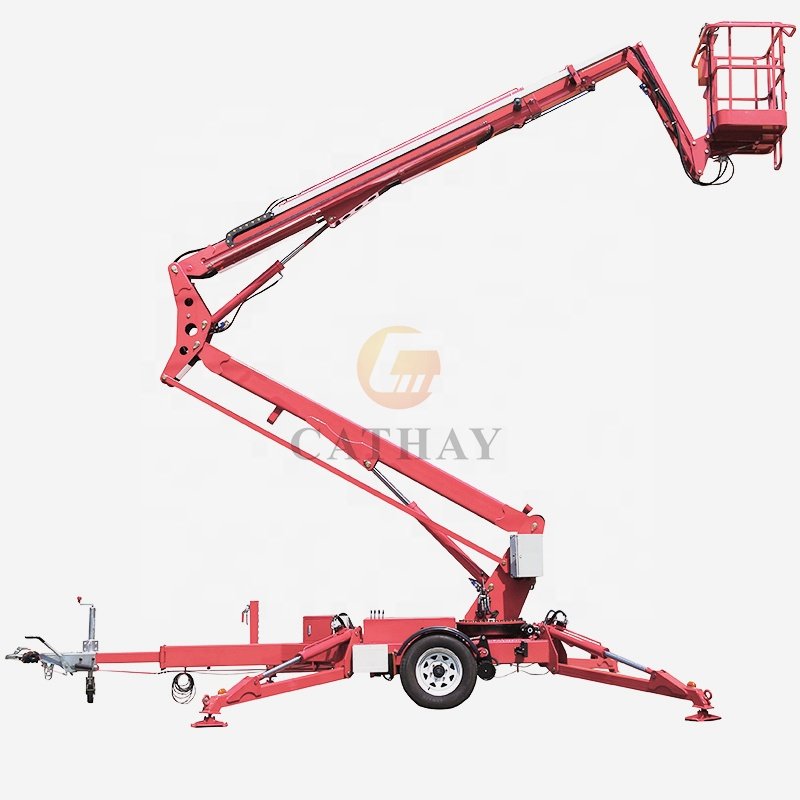 CE approved aerial working towable boom industrial indoor outdoor manlift platforms