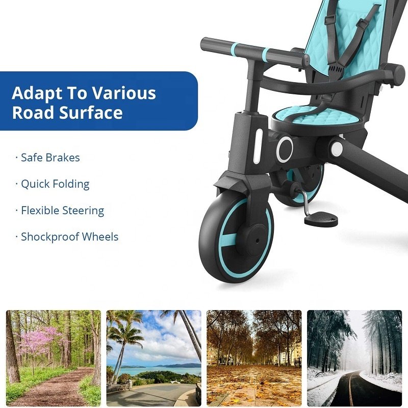 CHINA BEST SELLING ALUMINUM ALLOY PP ABS PLASTIC OXFORD CLOTH FOLDING CHILDREN TRICYCLE WITH PARENT PUSH ROD
