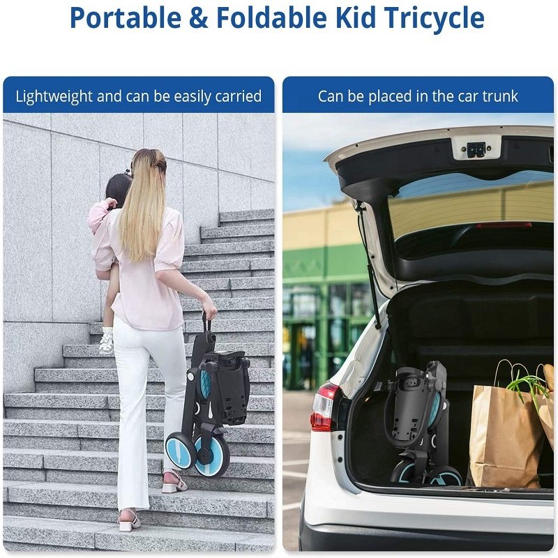 CHINA BEST SELLING ALUMINUM ALLOY PP ABS PLASTIC OXFORD CLOTH FOLDING CHILDREN TRICYCLE WITH PARENT PUSH ROD
