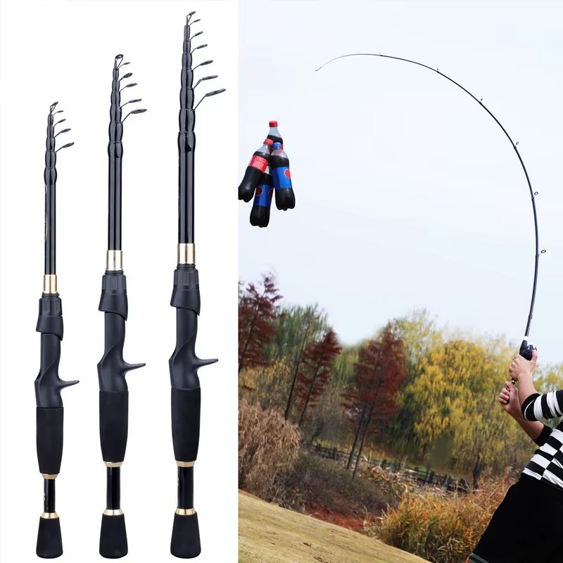 KALIOU High Carbon Fiber Telescopic 1.6M 1.8M 2.1M 2.4M Fishing Rod 5 Sections Telescopic Portable Sea Fishing Rod