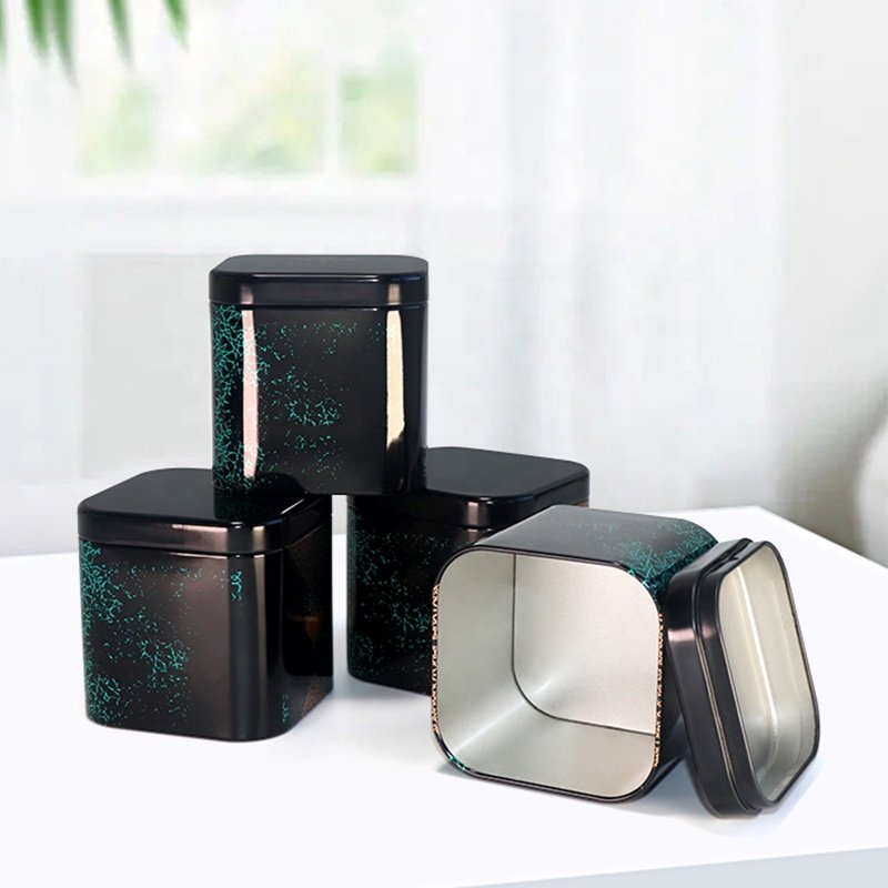 Luxury Food Grade Tea Packaging Metal Tin Can Box Square Tea Container Tin Golden Candle Candy Jar Tin Can