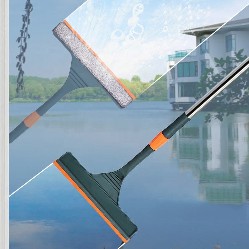 Household Double-Sided Stainless Steel Rod Glass Wiper For Bathroom Floor Window Squeegee Blade Cleaning
