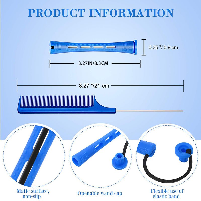 24 Pcs Hair Perm Rods with Rat Tail Comb Custom Size Plastic Cold Wave Rods DIY Hair Rollers Set