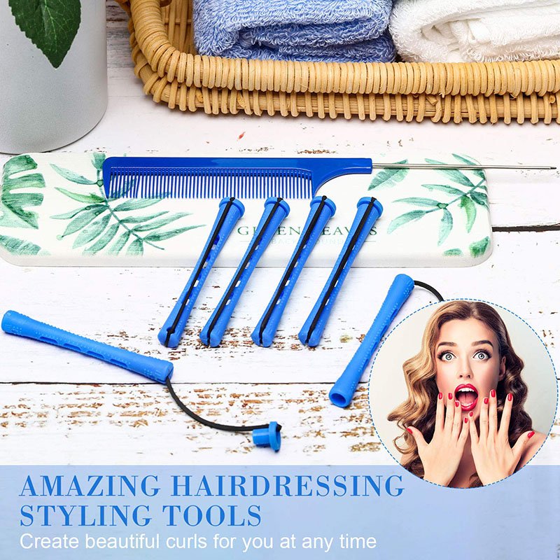 24 Pcs Hair Perm Rods with Rat Tail Comb Custom Size Plastic Cold Wave Rods DIY Hair Rollers Set