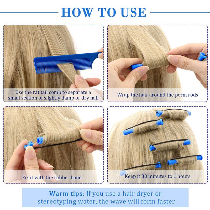 24 Pcs Hair Perm Rods with Rat Tail Comb Custom Size Plastic Cold Wave Rods DIY Hair Rollers Set