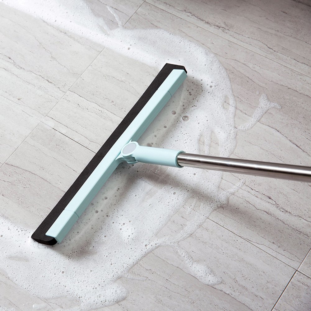 Long Handle Floor Wiper Window Mirror Cleaning Wiper Floor Scraper Floor Squeegee with Telescopic Rod and Removable Brush Head