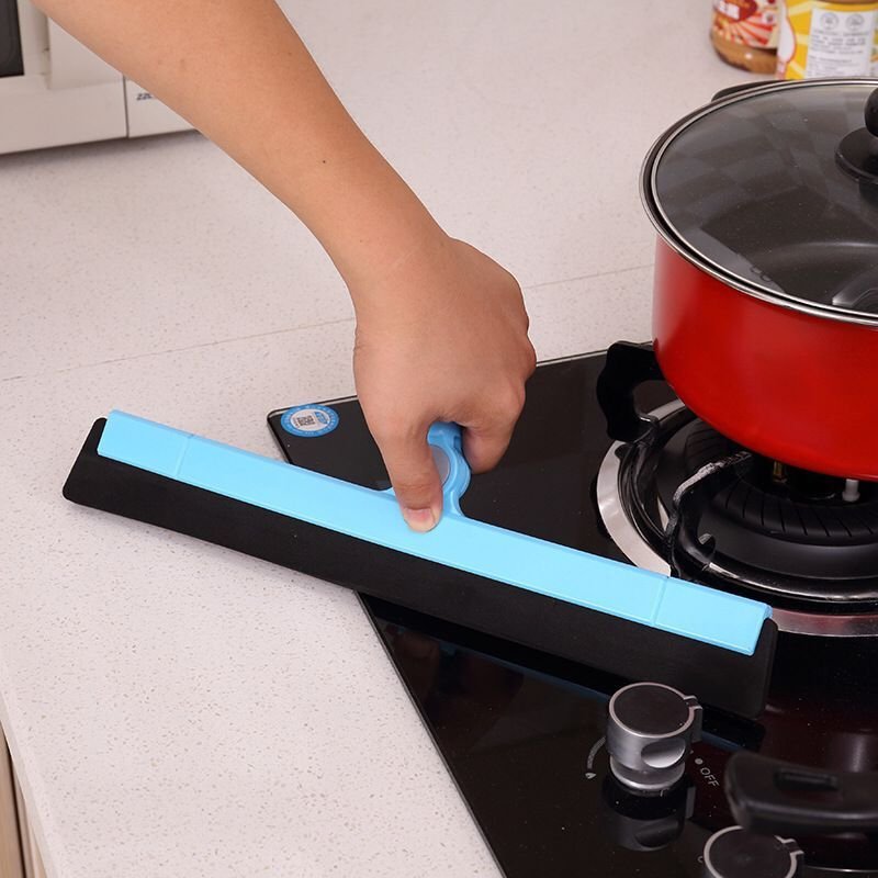 Long Handle Floor Wiper Window Mirror Cleaning Wiper Floor Scraper Floor Squeegee with Telescopic Rod and Removable Brush Head