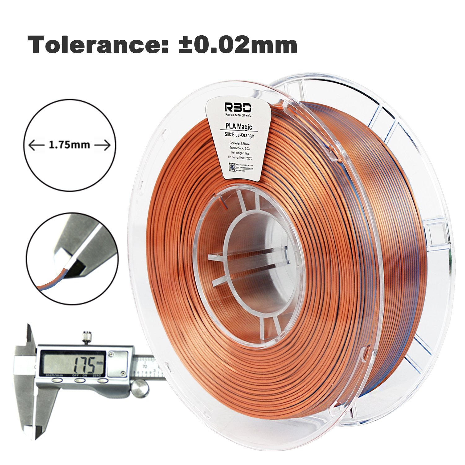 R3D Orange Blue 2 Colors Magic PLA Filament Silk for 3d Printer 1.75mm 1kg