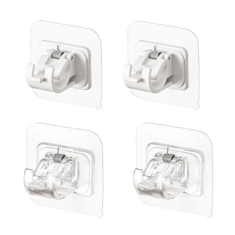 Nail-Free Adjustable Curtain Rod Holder Clamp Hooks Rod Bracket Holders Adhesive Wall Curtain Hanging Rack