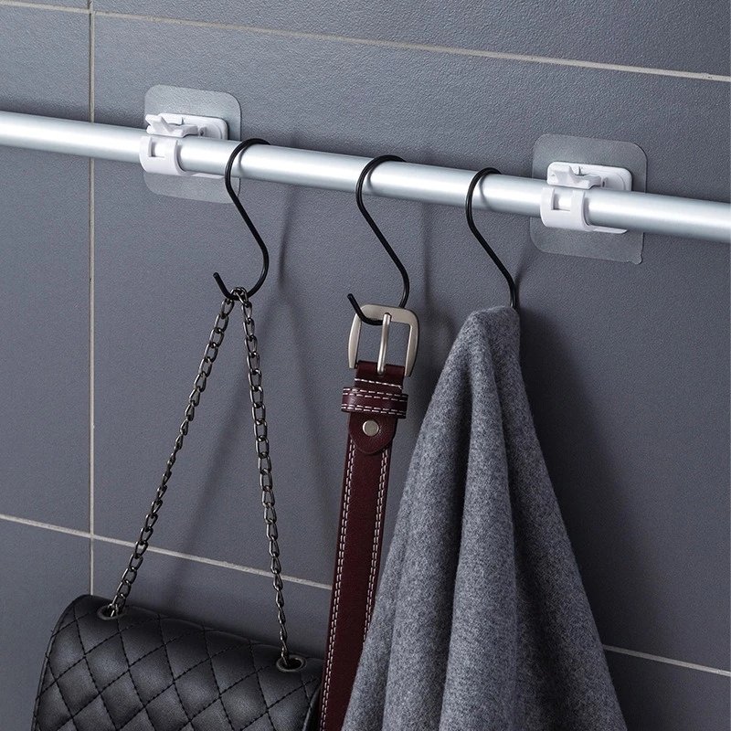 Nail-Free Adjustable Curtain Rod Holder Clamp Hooks Rod Bracket Holders Adhesive Wall Curtain Hanging Rack