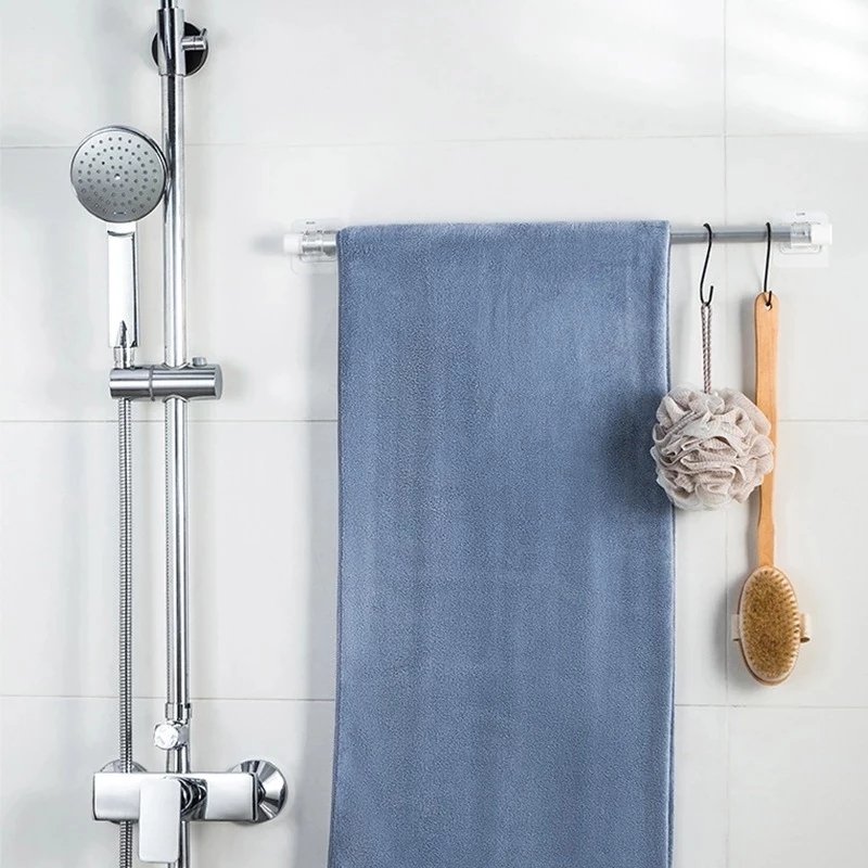 Nail-Free Adjustable Curtain Rod Holder Clamp Hooks Rod Bracket Holders Adhesive Wall Curtain Hanging Rack