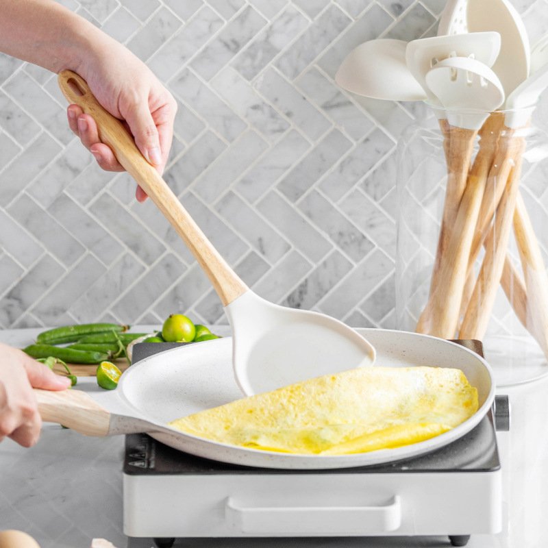 Kitchen Accessories Cooking Tools Kitchen Utensils with Wooden Handles Kitchenware Silicone Wholesale 7 Pieces in 1 Set
