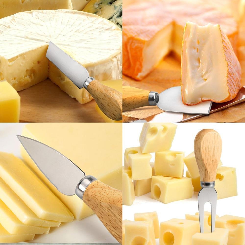 Round Cheese Knife Set and Cheese Cutting board and knife 4-piece kitchen cheese tool set