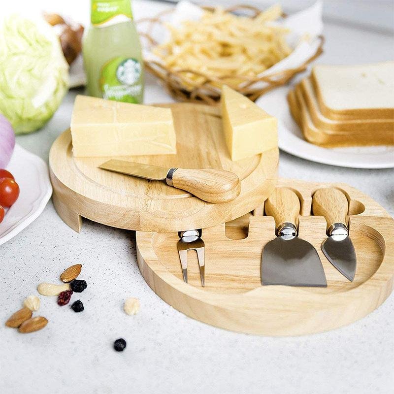 Round Cheese Knife Set and Cheese Cutting board and knife 4-piece kitchen cheese tool set
