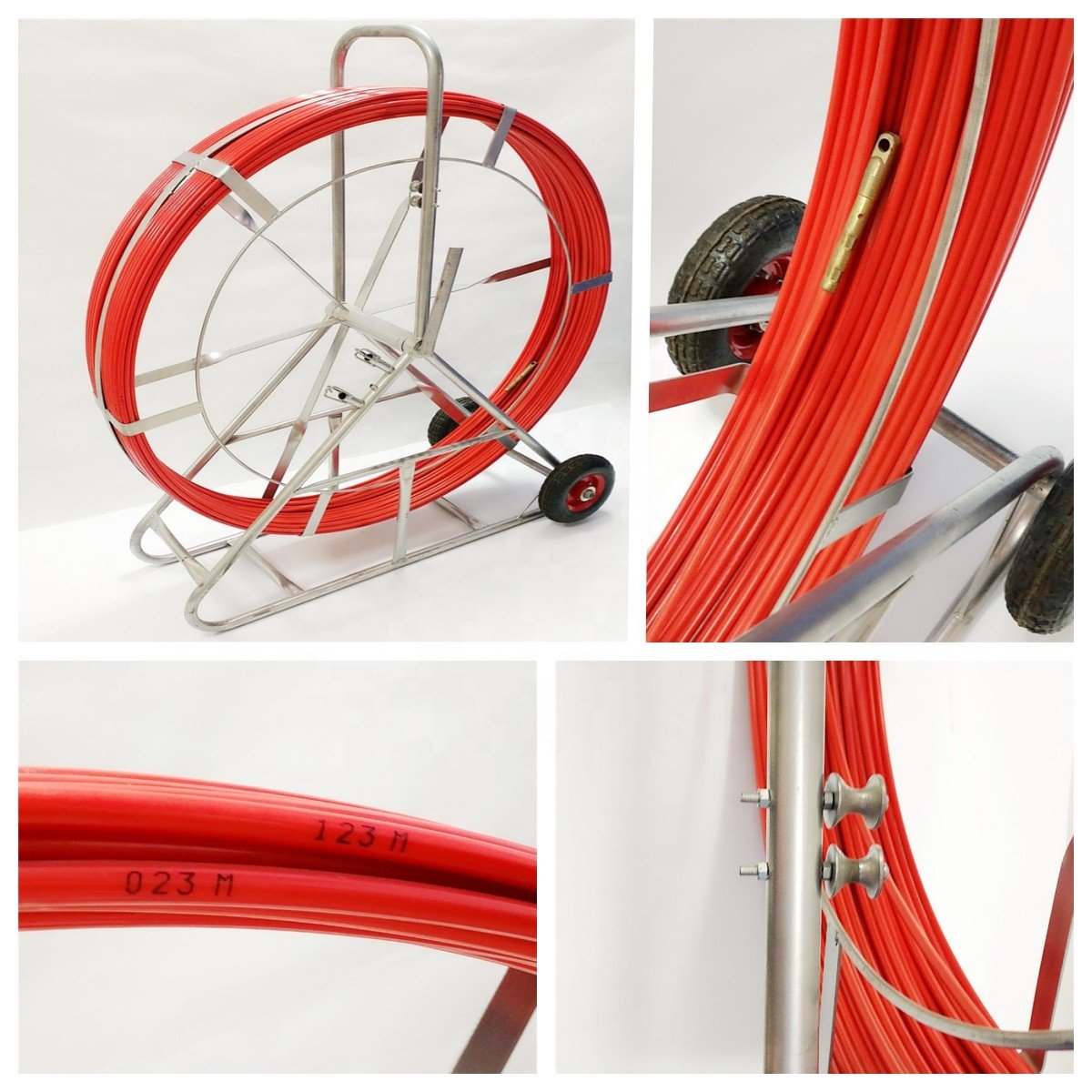 8mm 200m powered duct rod pusher pipeline cable traction tool optic fiberglass duct rods