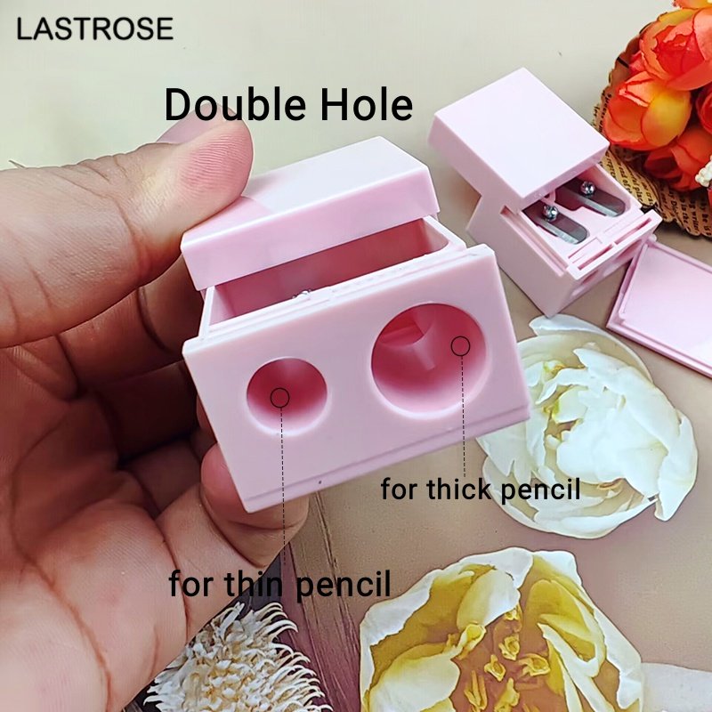 Pink/Black Double-hole Rotary Cute Student Portable Thin Rod Pencil Sharpener Lip liner Pencil Sharpener Private Label