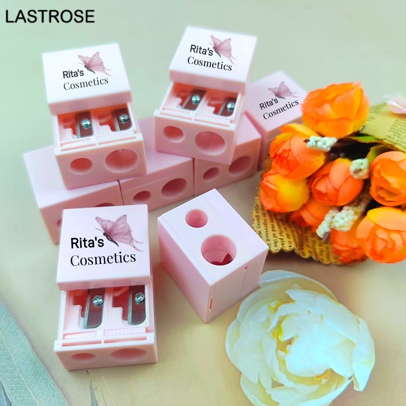 Pink/Black Double-hole Rotary Cute Student Portable Thin Rod Pencil Sharpener Lip liner Pencil Sharpener Private Label