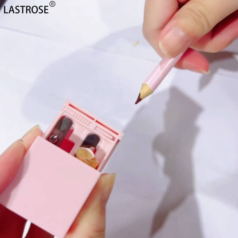 Pink/Black Double-hole Rotary Cute Student Portable Thin Rod Pencil Sharpener Lip liner Pencil Sharpener Private Label