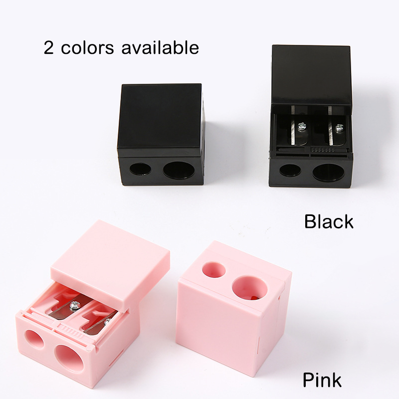 Pink/Black Double-hole Rotary Cute Student Portable Thin Rod Pencil Sharpener Lip liner Pencil Sharpener Private Label
