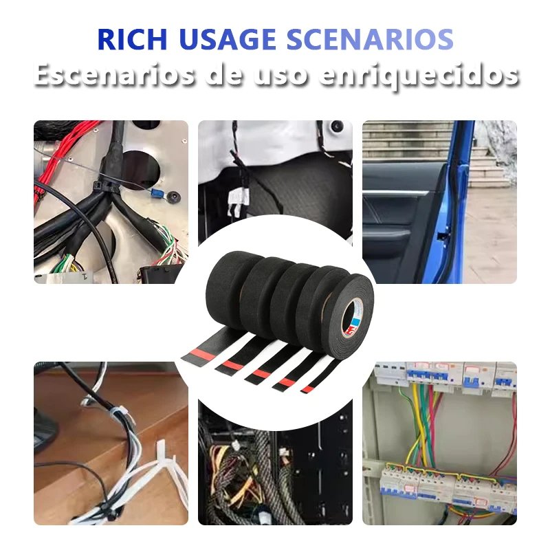 Wiring Harness Tape High Temp Wire Cable Loom Self-Adhesive Fabric Tape for Electrical Automotive Engine Harness Wrap Protection