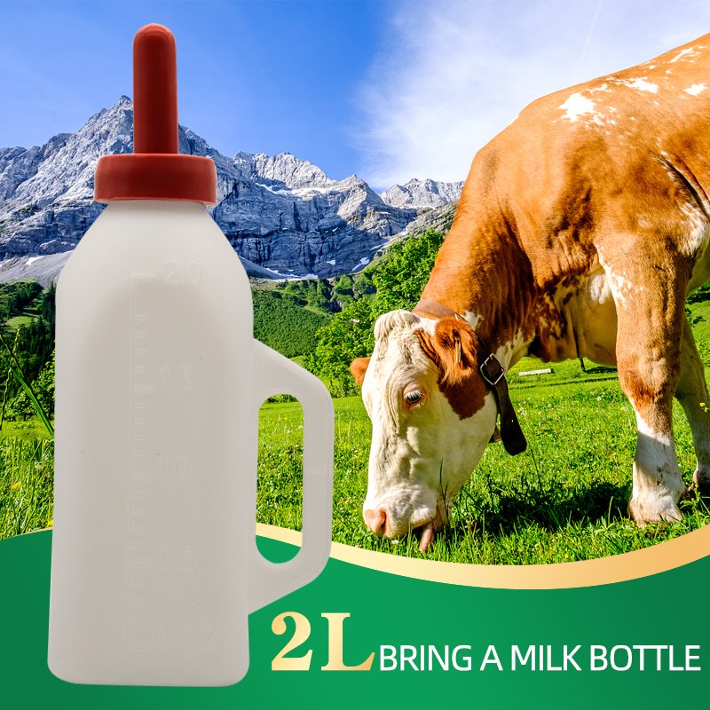 2L Calf Milk Bottle Cow Plastic Material Bottles for Milk With Handle and Red Rubber Nipples For Cows or Calf