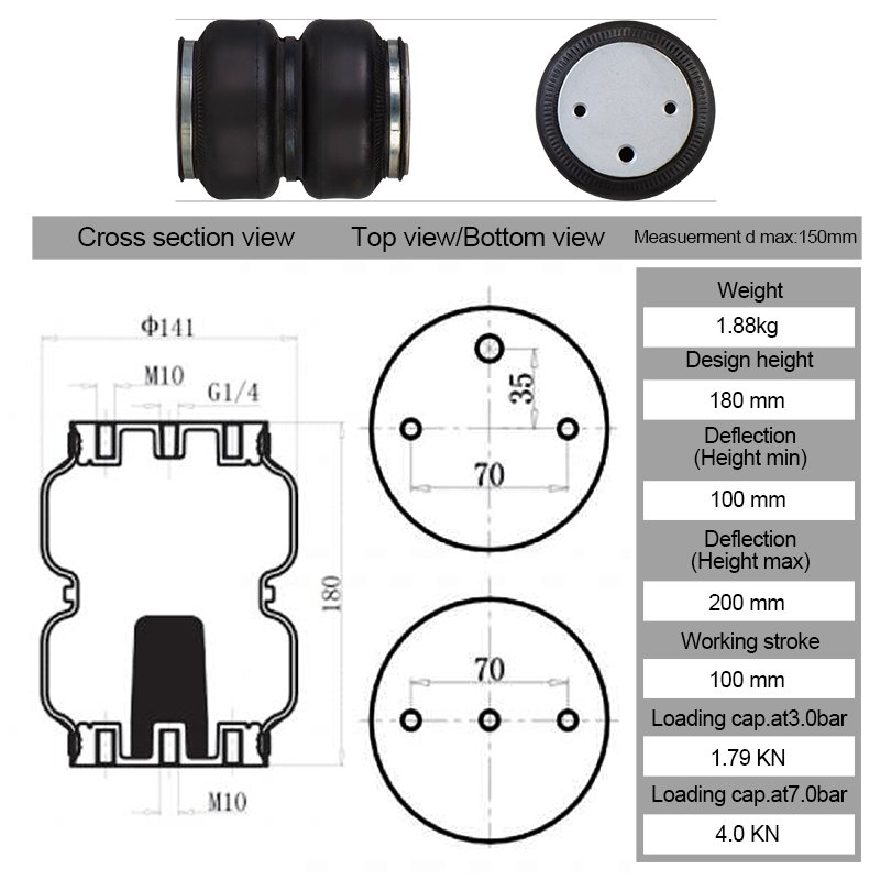 2E6X2 Air ride suspension Double convolute rubber air spring/air bag Bellows shock absorber