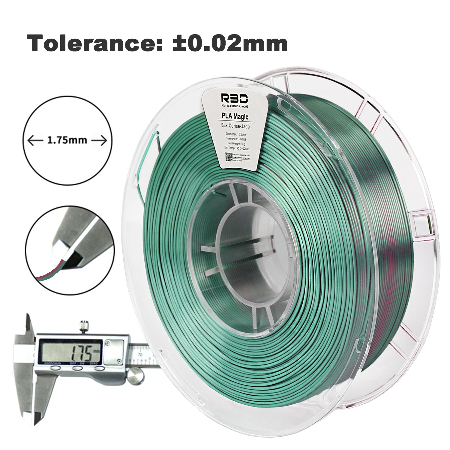 R3D Hot Pink Jade 2 Colors in 1 Magic PLA Filament Silk for 3d Printer 1.75mm 1kg