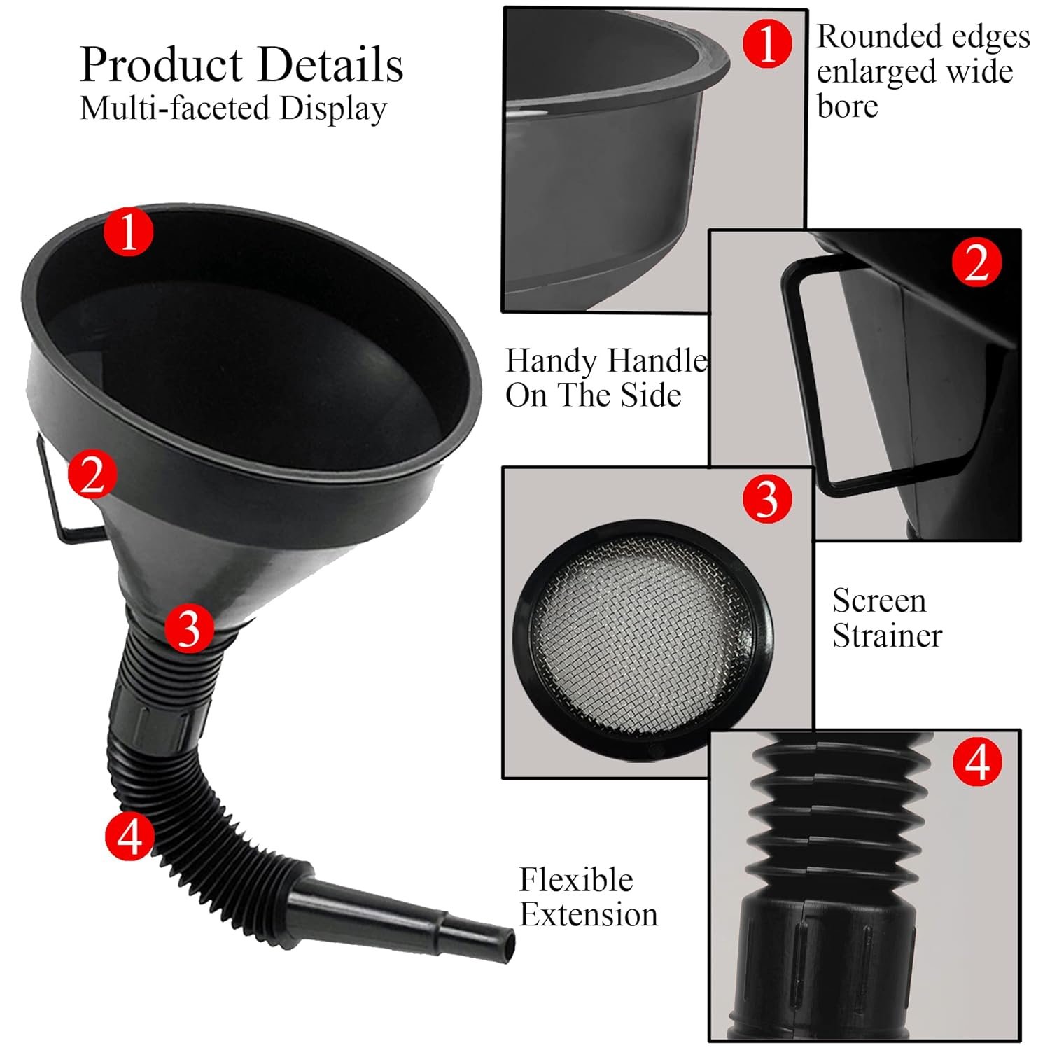 Wide Mouth Flexible Funnel with Handle, Automotive Funnels for Engine Oil, Liquid, Diesel, Kerosene,Gasoline