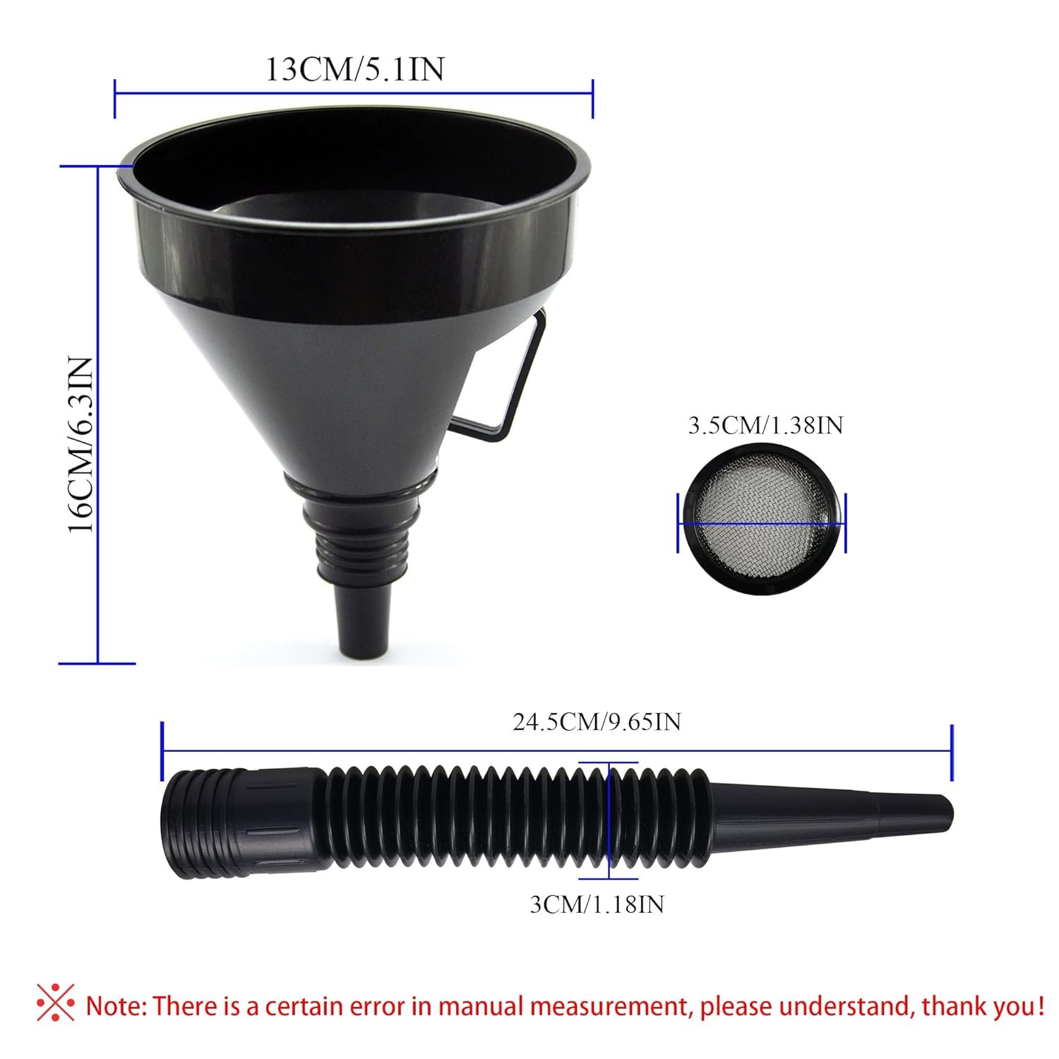 Wide Mouth Flexible Funnel with Handle, Automotive Funnels for Engine Oil, Liquid, Diesel, Kerosene,Gasoline