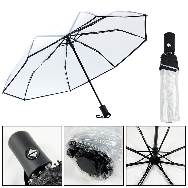 paraguas umbrella promotional customize Transparent Printing Plastic Umbrellas Automatic 3 folding umbrella with logo print