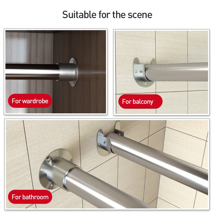 304 Stainless Steel Rod Socket Flange Rod Holder Closet Rod End Support Wardrobe Steel Tube Flange