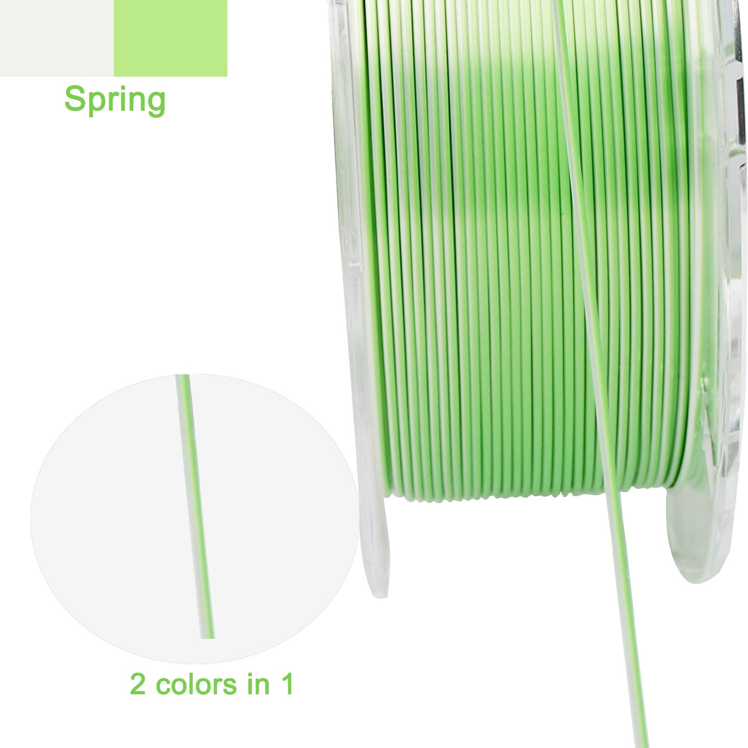 R3D Spring Green White Quantum Magic PLA Filament Silk for 3d Printer 1.75mm 1kg