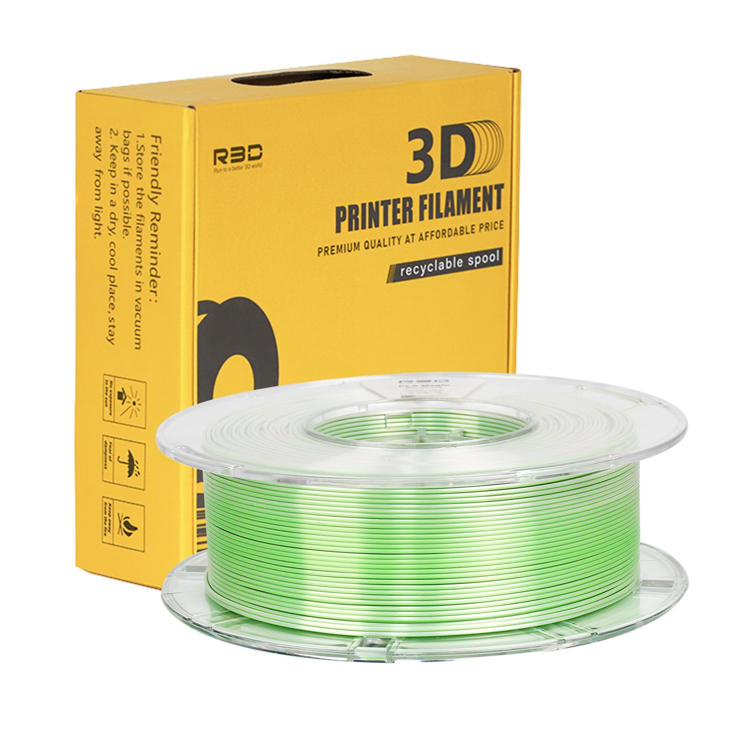 R3D Spring Green White Quantum Magic PLA Filament Silk for 3d Printer 1.75mm 1kg