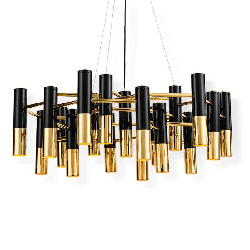 Luxury Metal Black Iron Rod Lamp Home Decorative LED Chandelier For Dining Room Living Room Pendant Light Fixture l