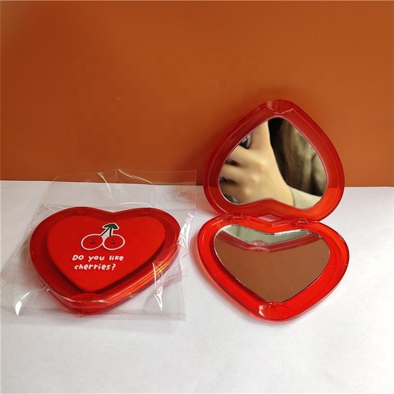 Korean Fashion Cherry Heart Mirror Pocket Mirror Sweet Girl Student Gift Cosmetic mirror