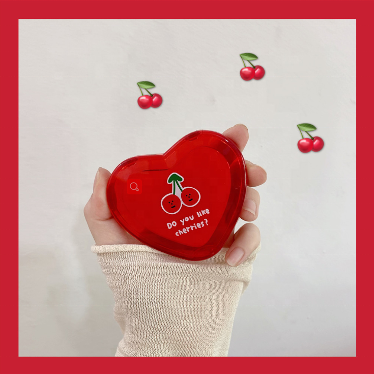 Korean Fashion Cherry Heart Mirror Pocket Mirror Sweet Girl Student Gift Cosmetic mirror