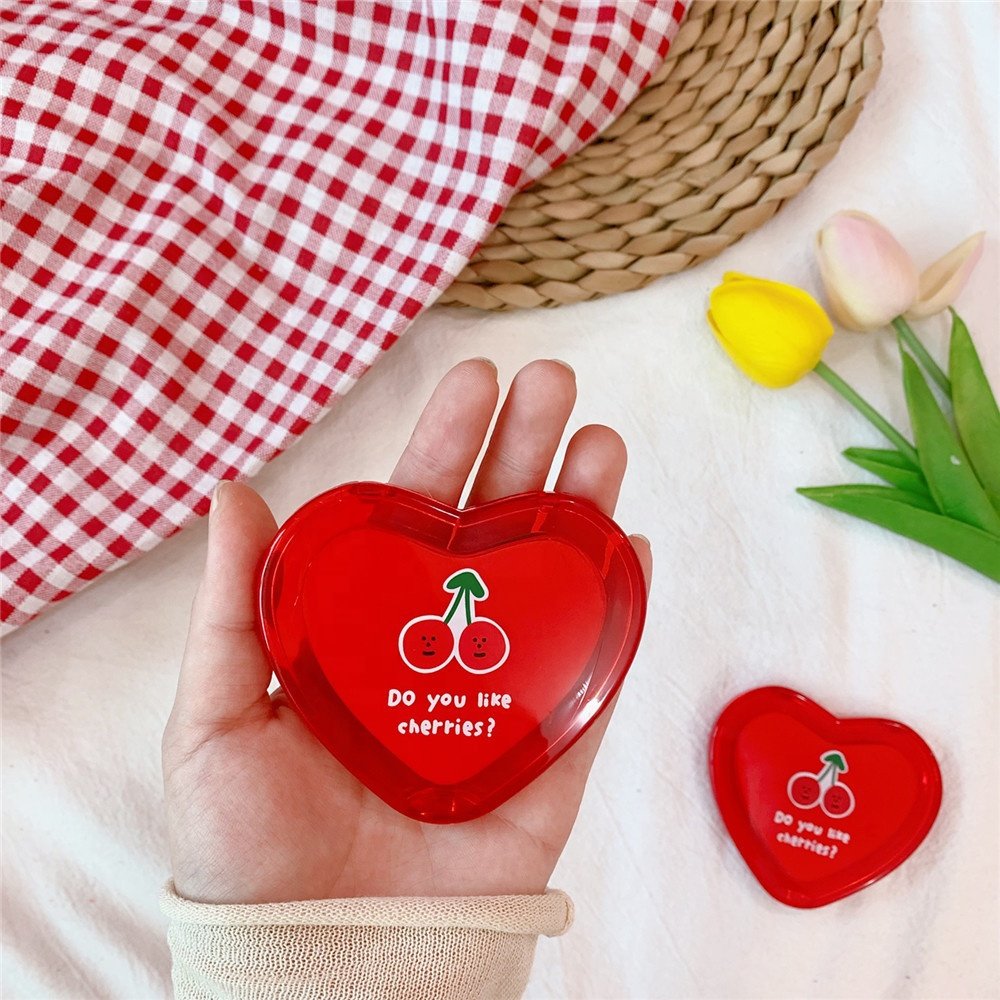 Korean Fashion Cherry Heart Mirror Pocket Mirror Sweet Girl Student Gift Cosmetic mirror