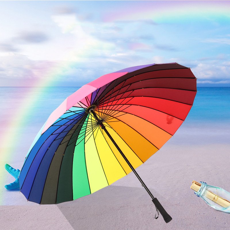 LSP30 Windproof 24k Straight Rod Rainbow Umbrella Manual Long Handle Business Custom Logo Printing Promotional Golf Umbrella
