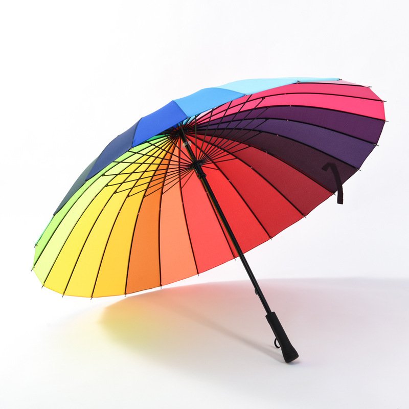 LSP30 Windproof 24k Straight Rod Rainbow Umbrella Manual Long Handle Business Custom Logo Printing Promotional Golf Umbrella