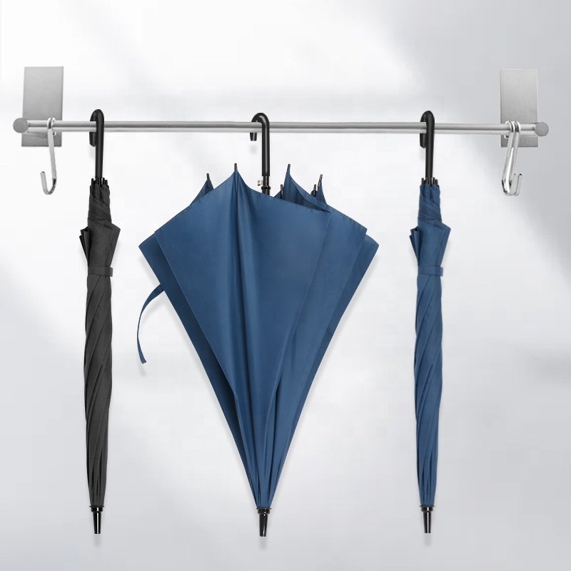 custom 27 inch high quality auto open big fiberglass ribs J hook curved handle straight rain umbrella