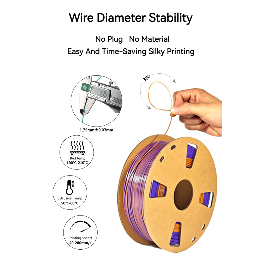 Silk Tri-Colors Coextrusion 3D Printer Filament 1Kg 1.75Mm Silk Gold-Green-Black Printing Plastic Rods 3D PLA Filament