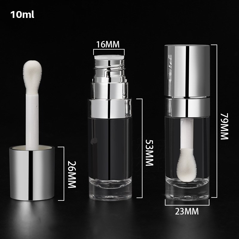 New 10ml large lip brush rod lip gloss tube silver lip oil glaze bottle custom logo