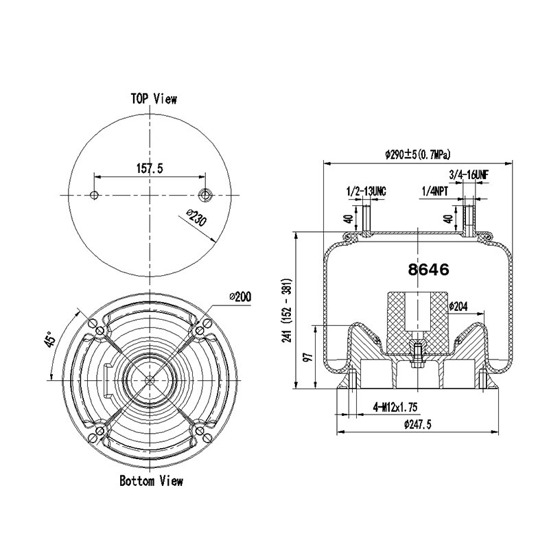 Bus Chassis Shock-Absorbing Airbags Piston AluminumBus Front And Rear Airbags W01-358-8646 1T15M-2 H8646