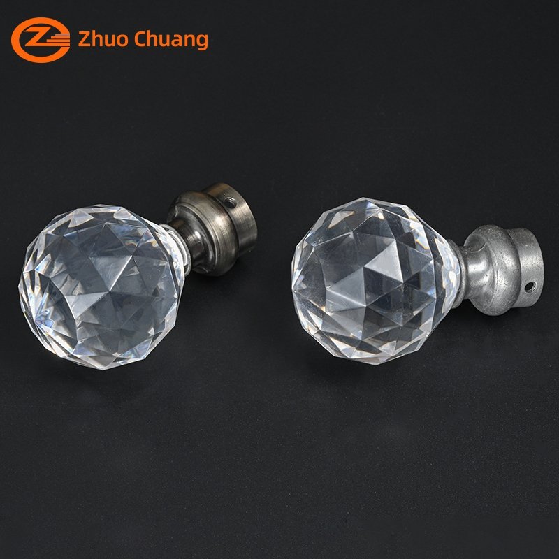 Transparent Crystal Series Curtain Rod Accessories Customized Size 42mm*45mm Curtain Rods Finials Manufacturer