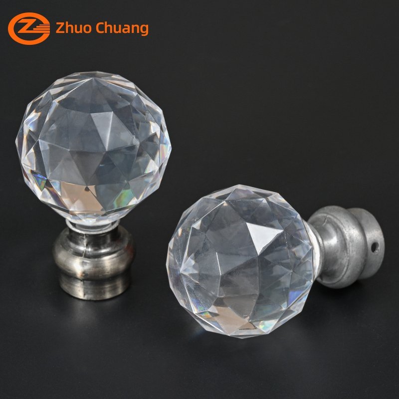Transparent Crystal Series Curtain Rod Accessories Customized Size 42mm*45mm Curtain Rods Finials Manufacturer