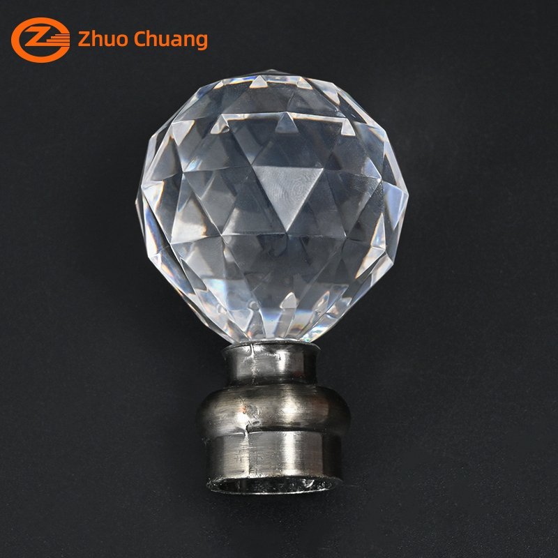 Transparent Crystal Series Curtain Rod Accessories Customized Size 42mm*45mm Curtain Rods Finials Manufacturer